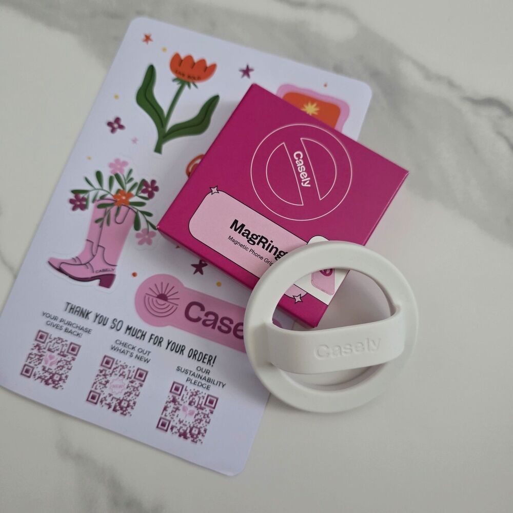 Casely MagRing Magnetic Phone Grip White + Sticker Sheet NIB